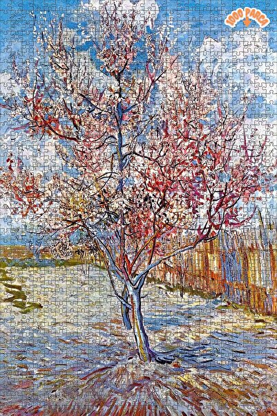 Teona Ahşap Pembe Şeftali Ağaçları-Vincent van Gogh Çift Katlı Çerçeveli Asıl...