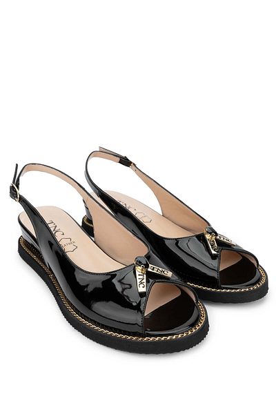 Tamer Tanca Genuine Leather Black Patent Leather Women's Heeled Sandals