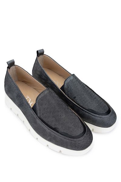 Tamer Tanca Black Metallic Genuine Leather Women's Casual Shoes