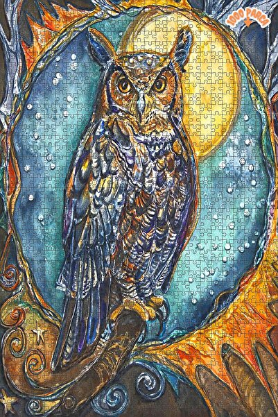 Teona Ahşap Kardeş Baykuş Elmas Boyama Dekoratif Çift Katlı Çerçeveli Asılabi...