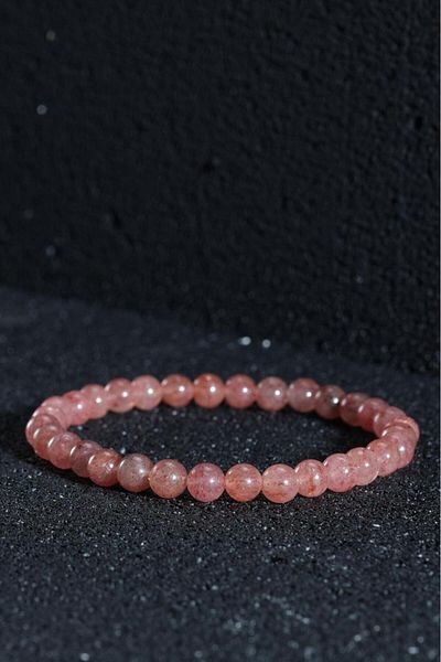 Ssilhoutte Doğaltaş Stylish Minimalist Women's Bracelet - Natural Stone, Strawberry Quartz, 6 Mm, Certified Gift