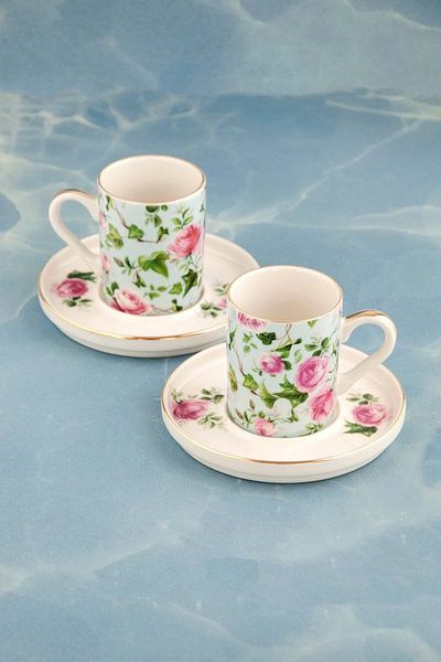 Bursa Porselen Dekor Blue Ivy Gold - Coffee Cup Set for 2 People