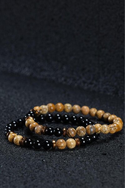 Ssilhoutte Doğaltaş Sertifikalı Çift Doğal Taş Kadın Erkek Bileklik Kombin Onix Taşı Jasper Hematit Hediye Bileklik