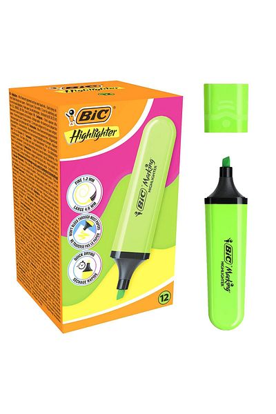Bic Green Highlighter Flat Pen - 12 Marking