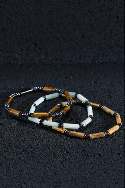Ssilhoutte Doğaltaş Certified Natural Stone Men's Women's Bracelet Tiger's Eye Jasper Amazonite Hematite 4mm Design Combination