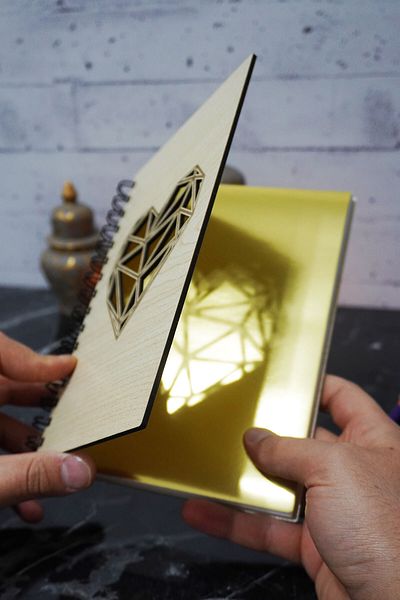 markcat Caiet A5 cu model de memorie inimă - copertă din lemn, fără linii, agenda zilnică