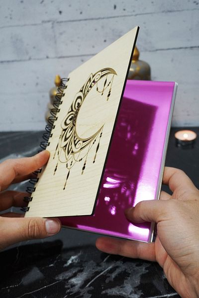 markcat Mandala Patterned Notebook with Wooden Cover - Unlined Agenda and Daily Use - A5 Memory Book