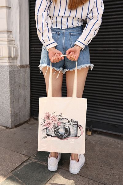 DK DAKSEL Geantă de umăr cu model de flori din pânză imprimată la mașină foto