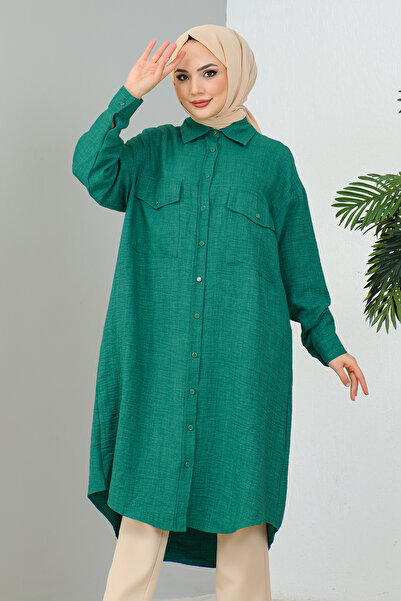 MODAQU Green Long Hijab Tunic - Double Pocket