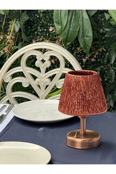 Maison Avf Modern Led Abajur Bakır Üst Bakır-Alt Bakır Detay ( 9v Pil 75-90 S...