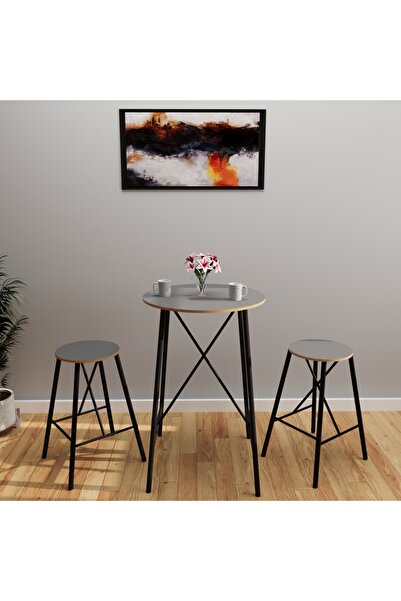 eportatif Bar Masası Bar Taburesi Mutfak Oval 2 Kişilik Yemek Masası Füme 1246