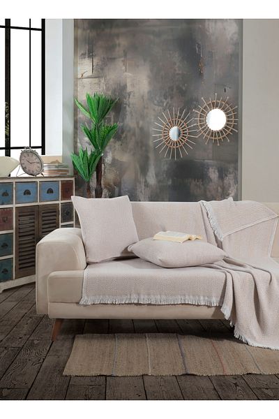 Lux Touch Lily Beige 150x200cm Βαμβακερή φουντωτή καναπές-κρεβάτι Κάλυμμα ημέρας