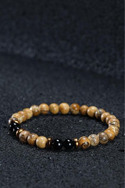 Ssilhoutte Doğaltaş Certified Natural Stone Women's Men's Bracelet Onix Jasper And Hematite 6mm Design