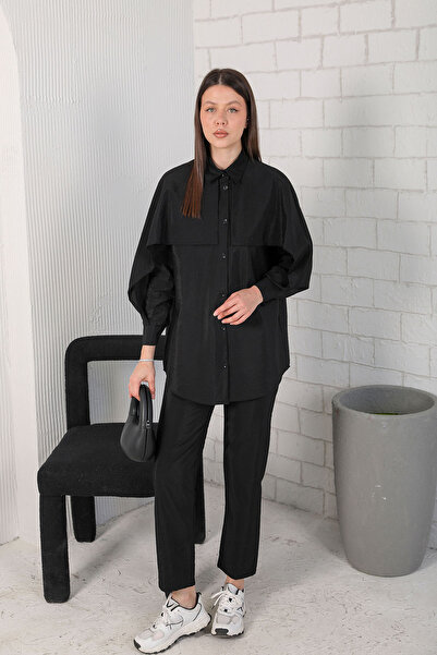 Melike Tatar طقم بياقة سوداء - طقم 3-3121