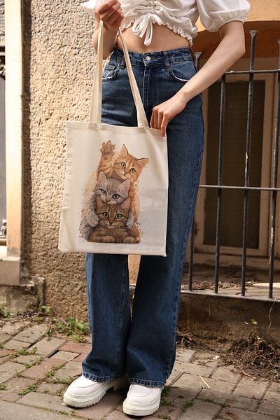 DK DAKSEL Geantă de umăr Mini Cat Printed Canvas 3