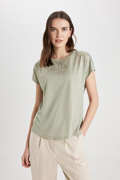 DeFacto C2111ax24sp Model - Crew Neck Printed Short Sleeve T-Shirt