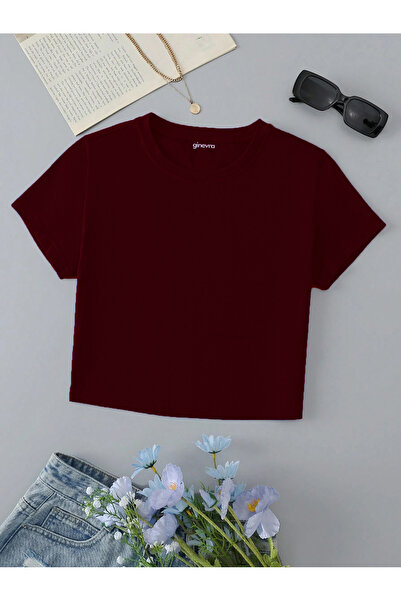 Ginevra Tricou Tricou crop pentru damă Basic slim fit - Mânecă scurtă