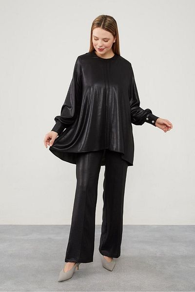 Levidor Asymetric Cut Nerve Balloon Sleeve Pants Suit