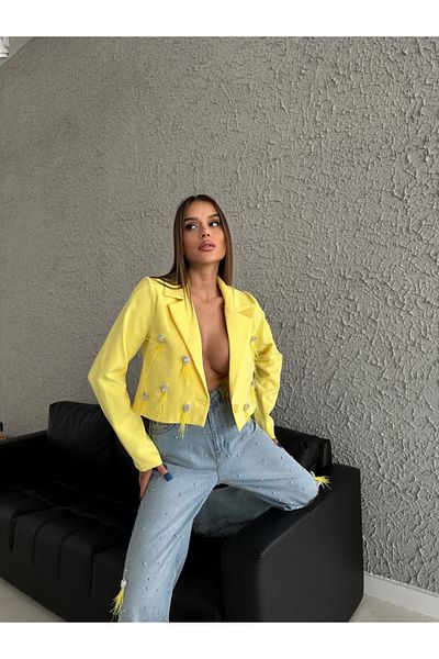 1Moda1Tarz Sárga Mom farmer és női kabát Stone és Bojt béléssel - Bottom-Top szett