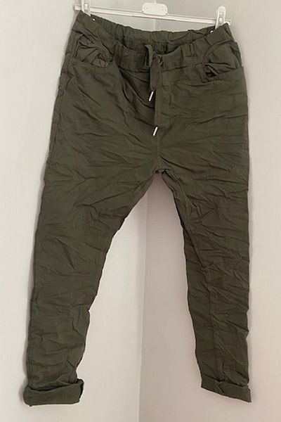 AYASOFYA OTANTIK Women's Khaki Trousers - Italian Tied, Lycra, Narrow Leg