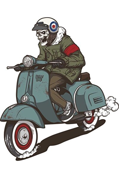 HMNL Vespa Kullanan Motorsikletli Iskelet , Kask , Laptop Ve Araç Sticker 13x...