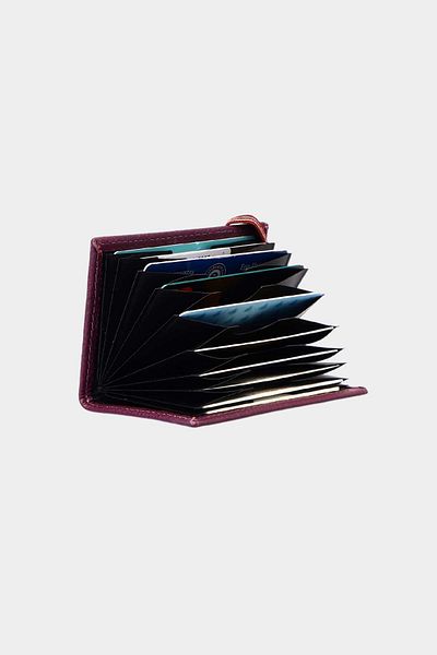 Grande G827-L ACCordion Card HoLder - Genuine Leather, VertiCaL ELastiC WaLLet PurpLe