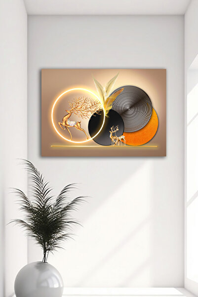 Tooall Altın Geyikler Kanvas Tablo, Gold Detaylı Kanvas Tablo, Canvas