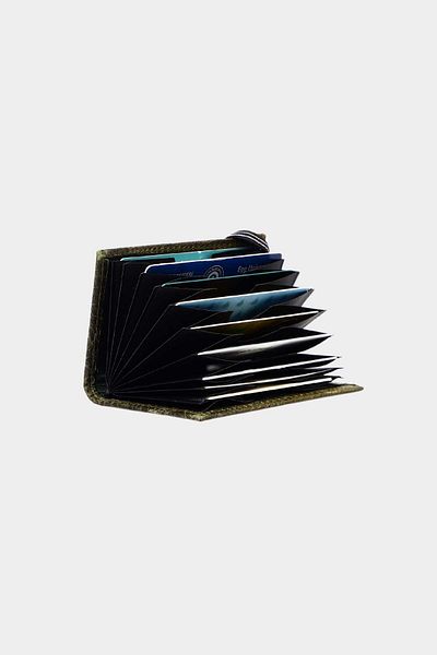 Grande Πορτοφόλι G827-L Crazy Green Accordion Card Holder - Γνήσιο δέρμα, κάθετο ελαστικό