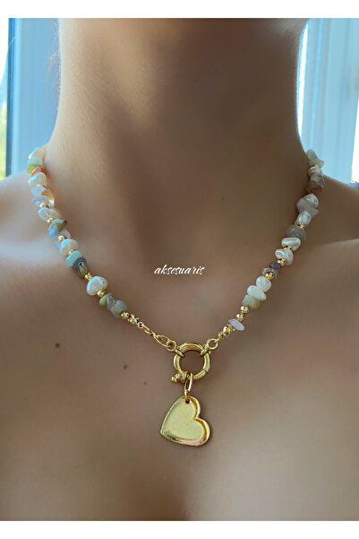 aksesuaris قلادة من الحجر الطبيعي على شكل قلب