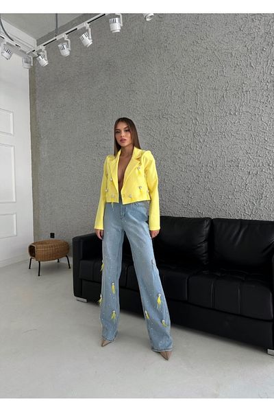 1Moda1Tarz Sárga Mom farmer és női kabát Stone és Bojt béléssel - Bottom-Top szett
