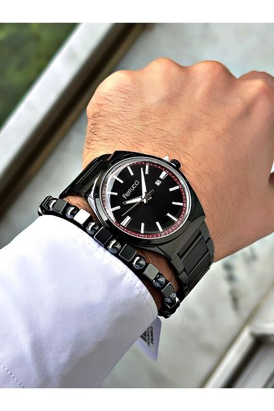 Ferrucci Men's Wristwatch - Black, Classic Steel Cord, Bracelet Gift