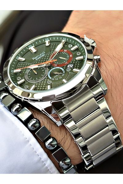 Ferrucci men's Silver Color Functional Steel Watchband + Bracelet Gift