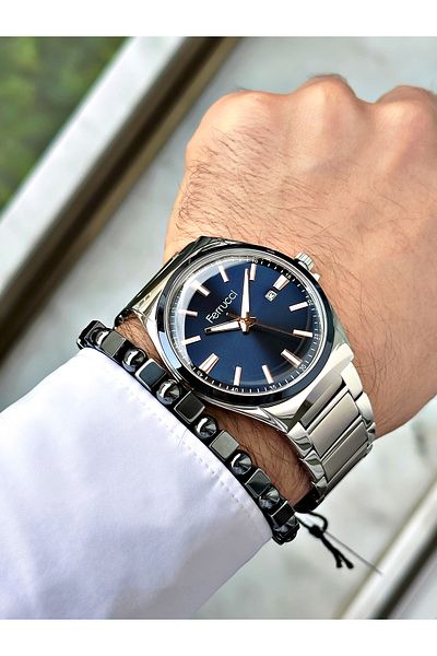 Ferrucci men's Silver Colored Steel Cord Wrist Watch and Gift Bracelet