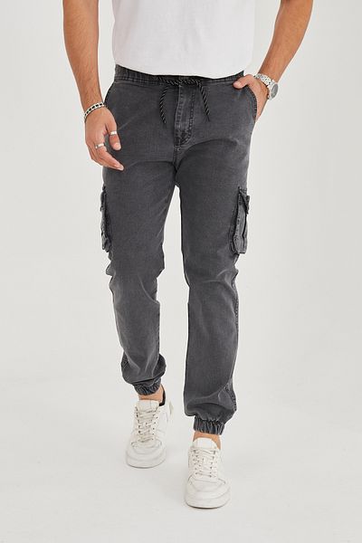 allymoda Men's Denim Cargo Pants with Lycra Elastic Legs 2-Piece Ally-209