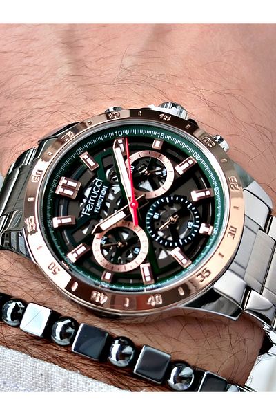Ferrucci men's Silver Colored Wristwatch and Bracelet Gift Set - Steel Cord, Functions Active