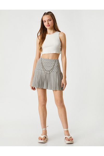 Koton Pleated Skirt Mini Waist Chain Detailed Patterned