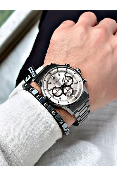 Ferrucci men's Smoke Colored Steel Cord Wrist Watch and GiFt Bracelet