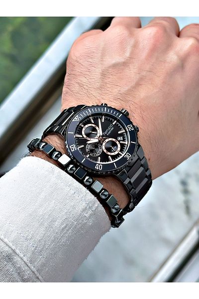 Ferrucci Men's Black Wristwatch - Steel Cord, Bracelet Gift, Functions Active