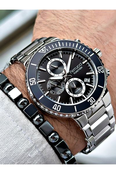 Ferrucci men's Silver Colored Steel Watchband + Bracelet Gift