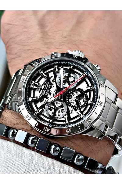 Ferrucci men's Silver Colored Steel Watchband + Bracelet Gift