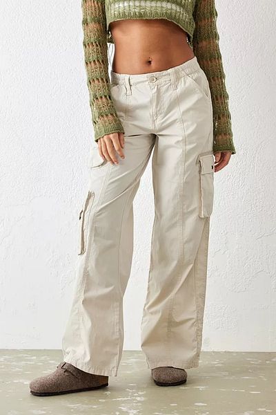 september island Y2K Ecru Cargo Pants - Pockets and Parachute Cut