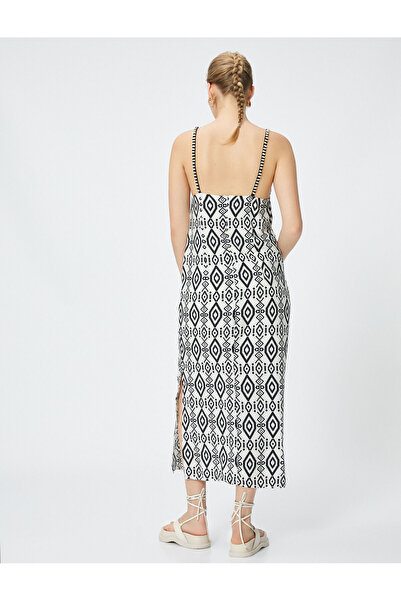 Koton Langes Kleid mit ethnischem Aufdruck und geschlitzten Trägern