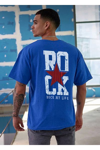 khufu Μπλουζάκι Unisex Oversize - ΜΠΛΕ, ROCK MY LIFE Printed