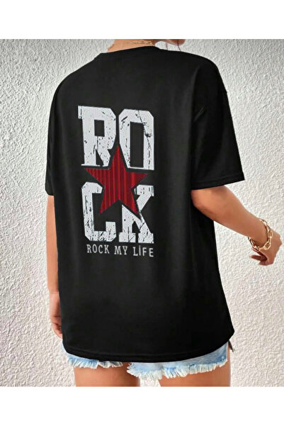 khufu Μπλουζάκι Unisex Μαύρο Oversize Rock My Life με στάμπα