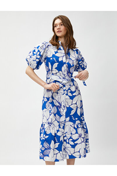 Koton Shirt Dress Midi Length Floral Balloon Sleeve
