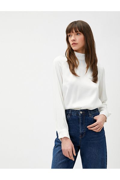 Koton High Collar Blouse with Back Tie Detail