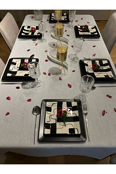 Zeren Home Meral Kurşun Collection Polyester Keten Simli Masa Örtüsü Gümüş