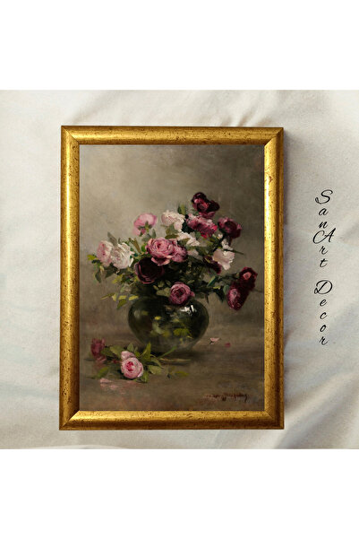 Sanart Vintage ζωγραφική με κορνίζα, ζωγραφική με λάδι, ζωγραφική με κορνίζα, καλλιτεχνική διακόσμηση, ζωγραφική λουλουδιών