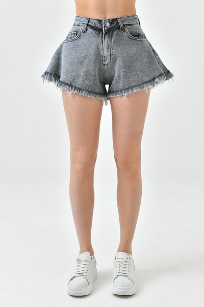 lovebox High Waist Antresite Denim Jeans Shorts - Cuff Detail, Flounced 70361