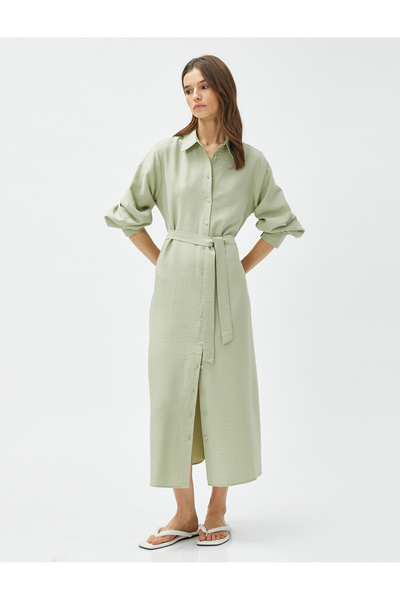 Koton Rochie cămașă lungă cu mânecă lungă cu curea